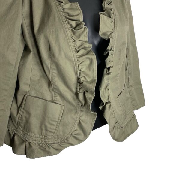 Talbots Blazer Jacket 2 Petite Ruffle Neck Twill Preppy Office Siren Olive Green - Picture 9 of 14